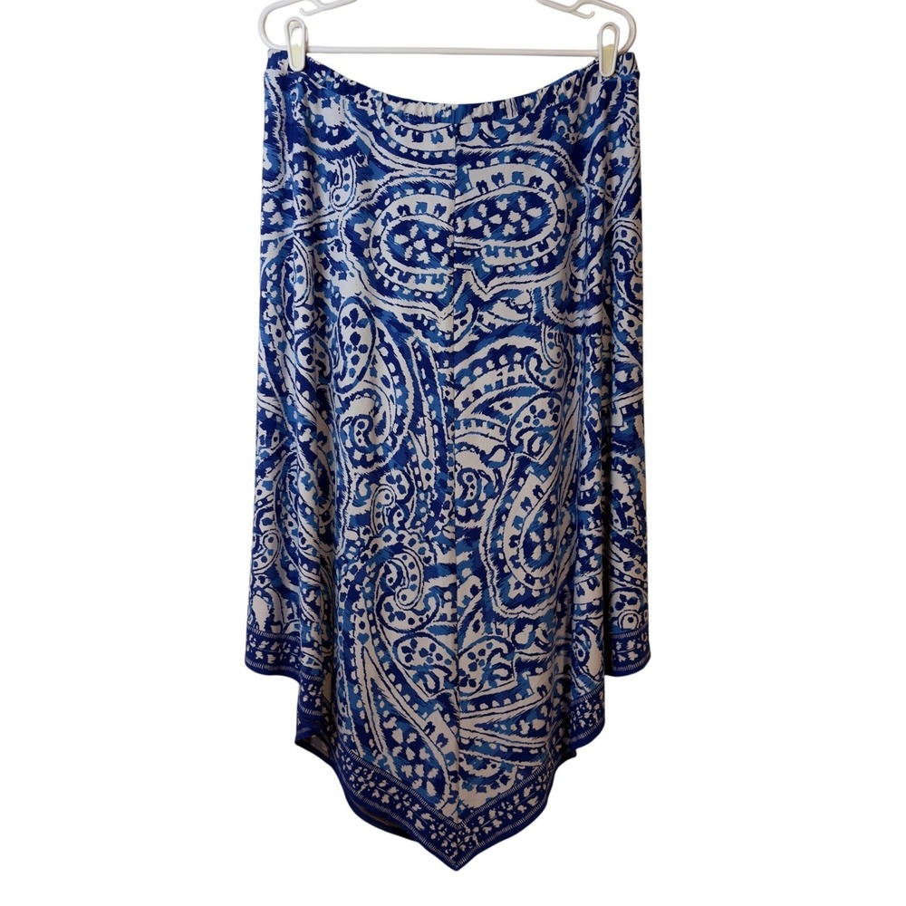 Chicos Women's Paisley Pull On Midi Skirt Size 3 (US 16 XL) Asymmetrical Stretch
